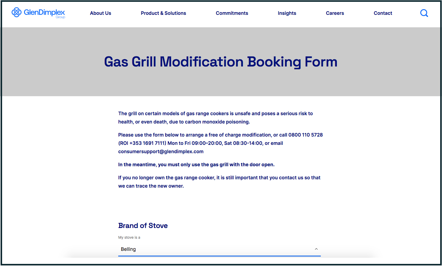 GDHA Range Cooker Safety Update Website